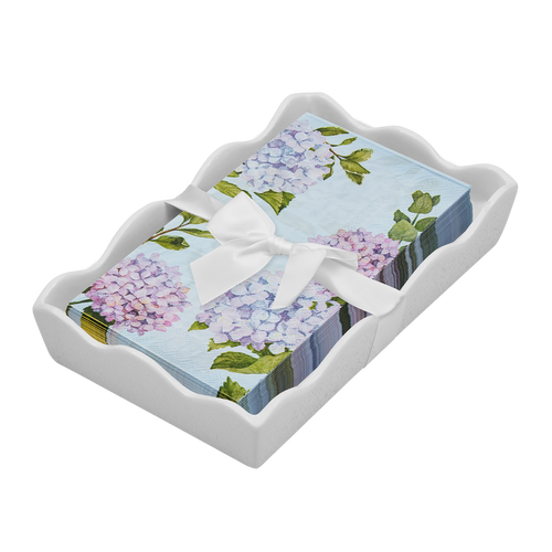Ceramic Wave Napkin Tray with Guest Towel - Hydrangeas