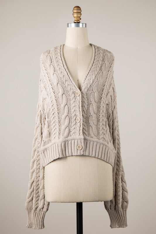 Chilton Beige Cable Knit Cardigan Sweater