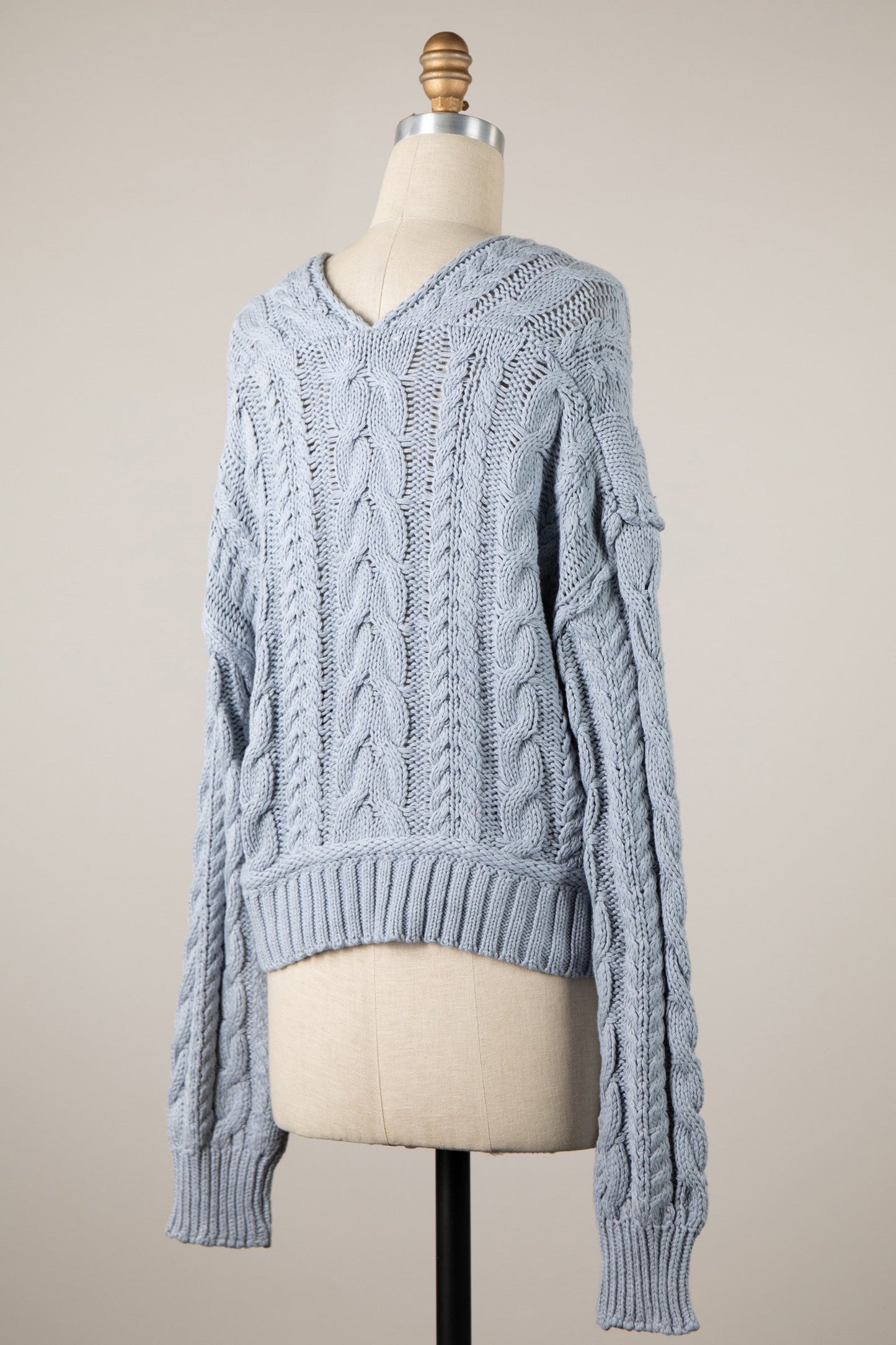 Chilton Dusty Blue Cable Knit Cardigan Sweater