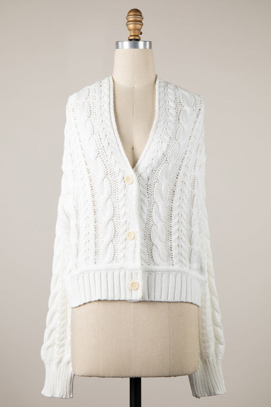 Chilton White Cable Knit Cardigan Sweater