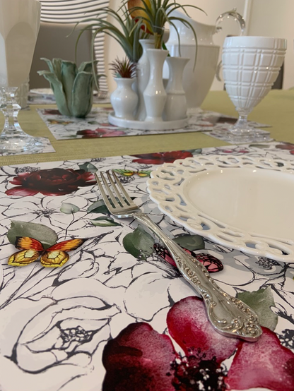 FLOWERS WITH BUTTERFLIES PAPER PLACEMATS