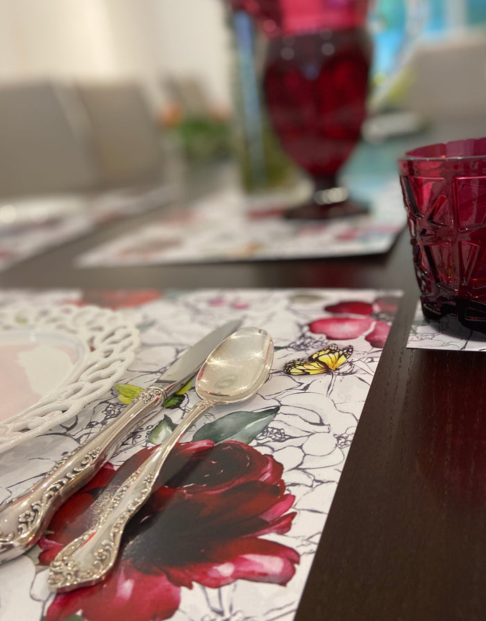 FLOWERS WITH BUTTERFLIES PAPER PLACEMATS