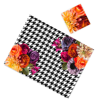 HOUNDSTOOTH WITH FLOWERS PAPER PLACEMAT