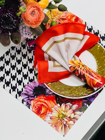 HOUNDSTOOTH WITH FLOWERS PAPER PLACEMAT