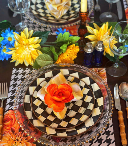 HOUNDSTOOTH WITH FLOWERS PAPER PLACEMAT