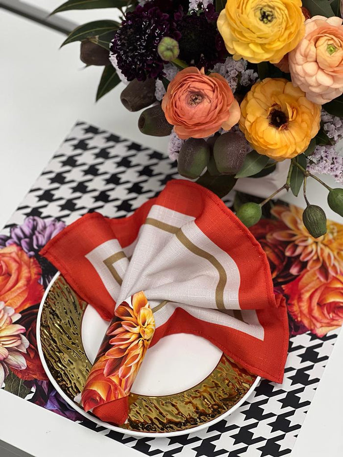 HOUNDSTOOTH WITH FLOWERS PAPER PLACEMAT