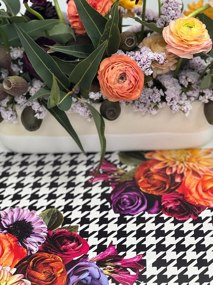 HOUNDSTOOTH WITH FLOWERS PAPER PLACEMAT