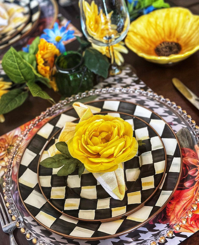 HOUNDSTOOTH WITH FLOWERS PAPER PLACEMAT