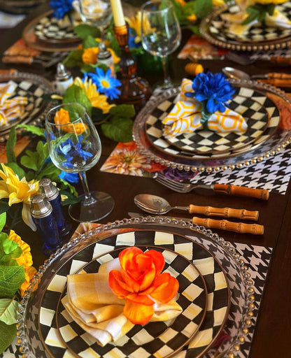 HOUNDSTOOTH WITH FLOWERS PAPER PLACEMAT