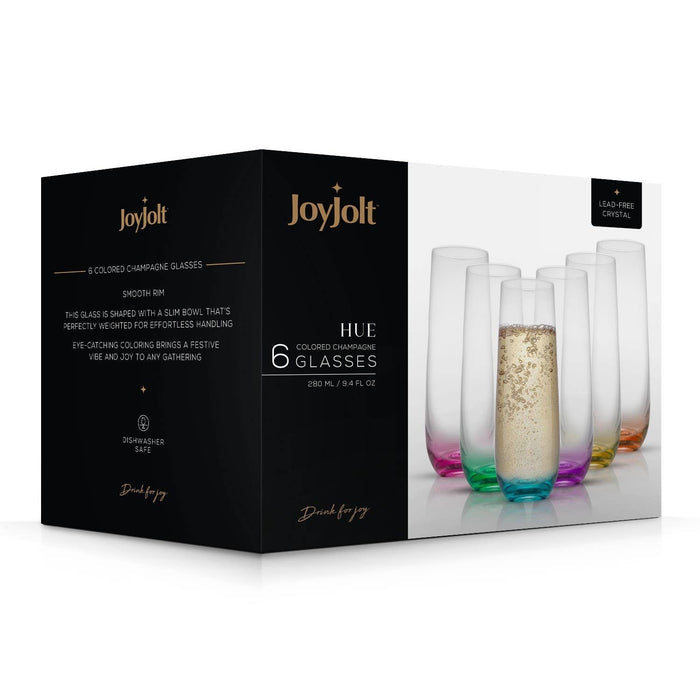 Hue Colored Stemless Champagne Flutes Glasses, Party Glasses