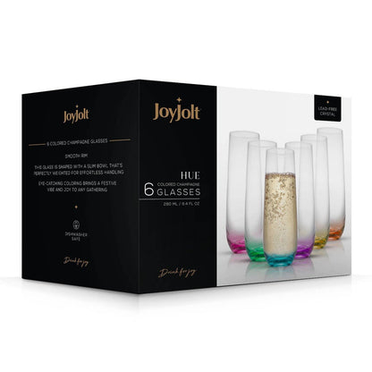 Hue Colored Stemless Champagne Flutes Glasses, Party Glasses