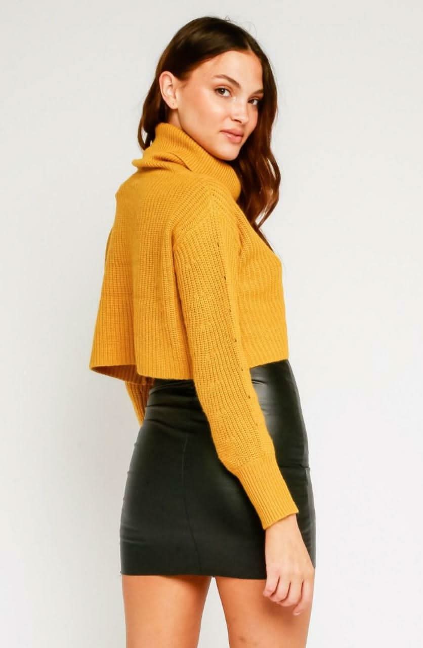 Abbey Mustard Yellow Cowl Neck Cropped Sweater