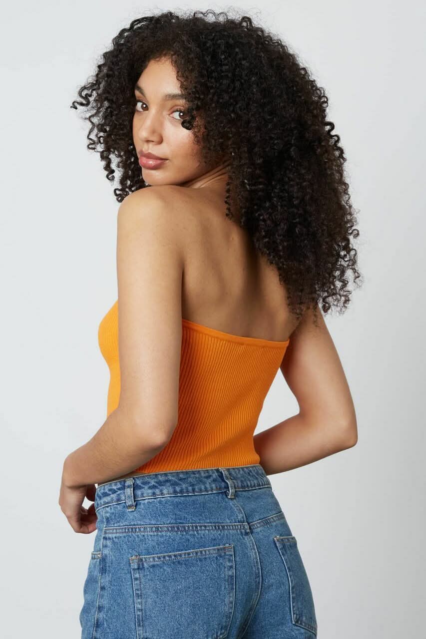 Cheri Mango Orange Ribbed Knit Tube Top