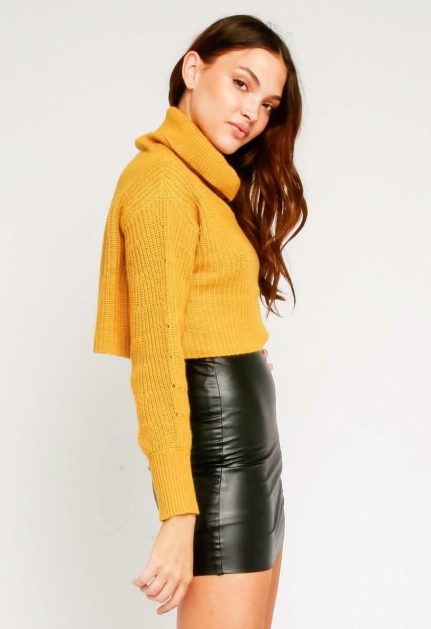 Abbey Mustard Yellow Cowl Neck Cropped Sweater