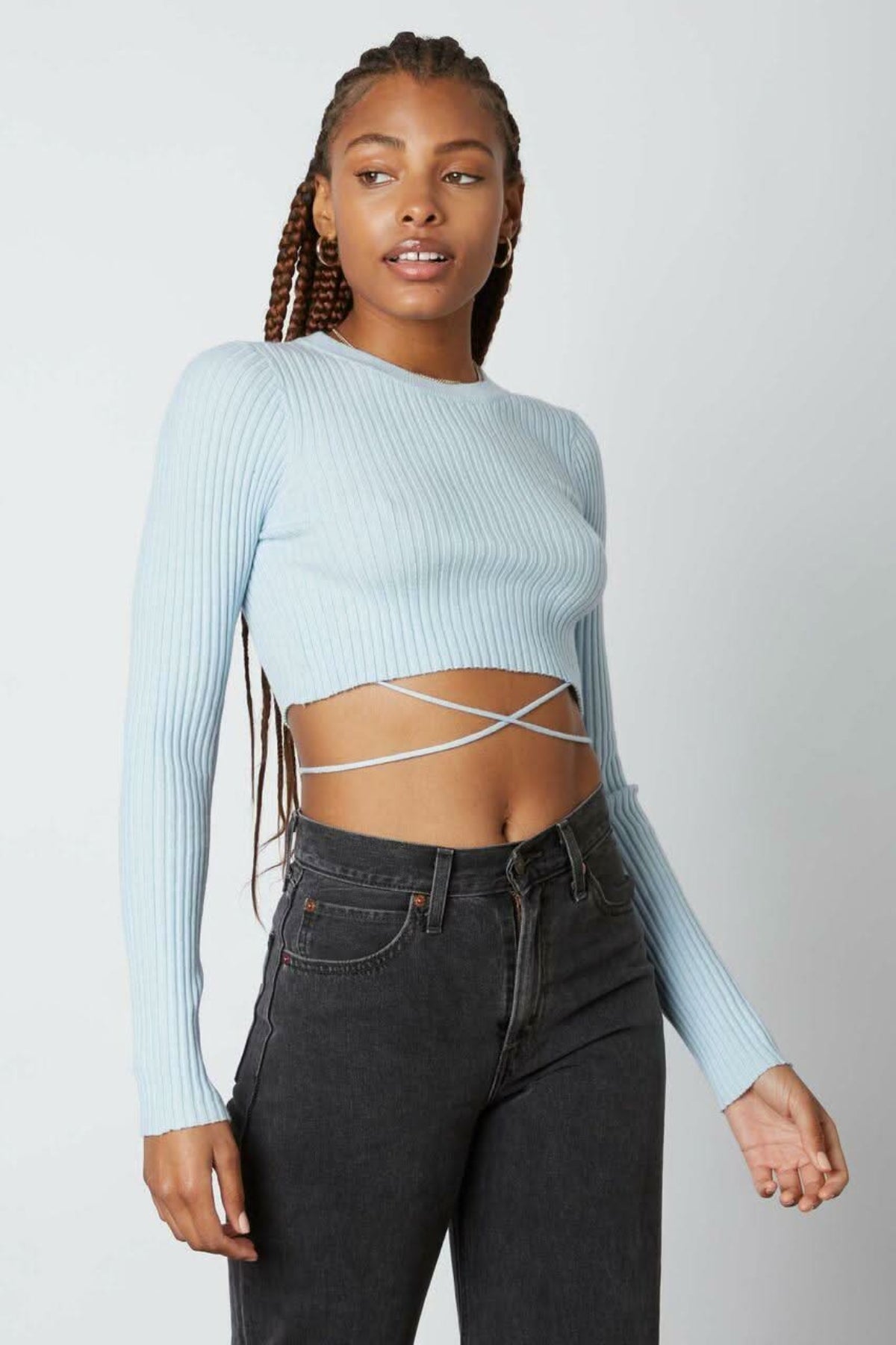 Always A Flirt Baby Blue Ribbed Cropped Sweater