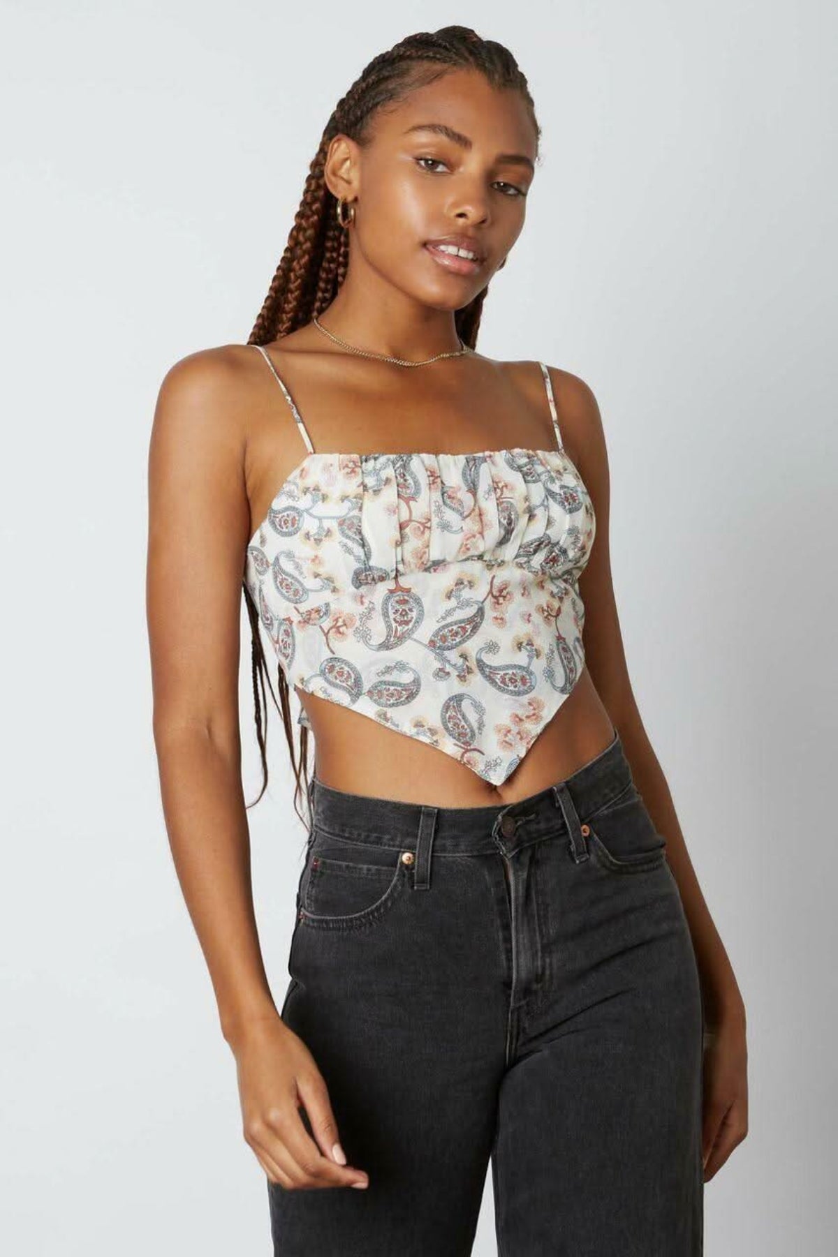 Carissa Ivory Paisley Floral Print Crop Top