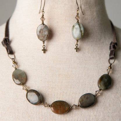 Jennifer's Leather Eagle Eye Choker and Earring Set