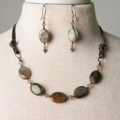 Jennifer's Leather Eagle Eye Choker and Earring Set
