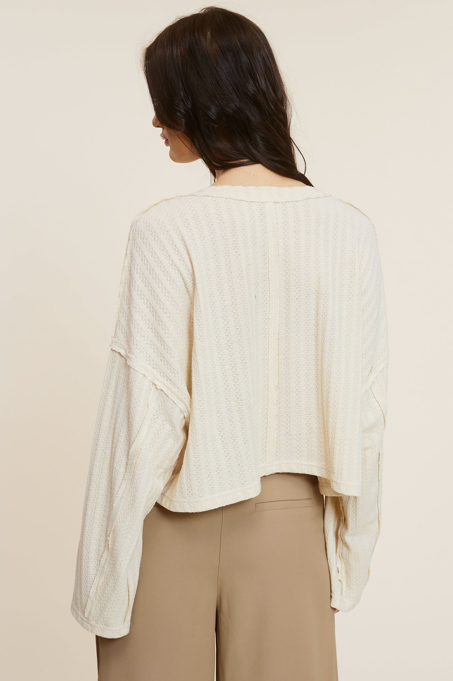 All The Way Beige Long Sleeve Crop Top