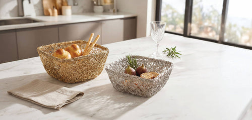 Mesh Square Bread Basket - Gold