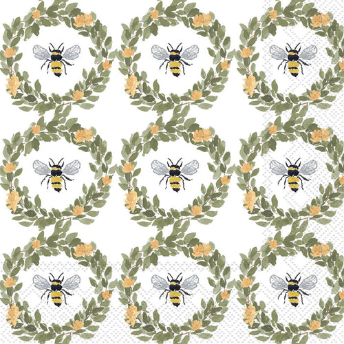 Paper Cocktail Napkins 20 Ct Bee Wreath Pattern