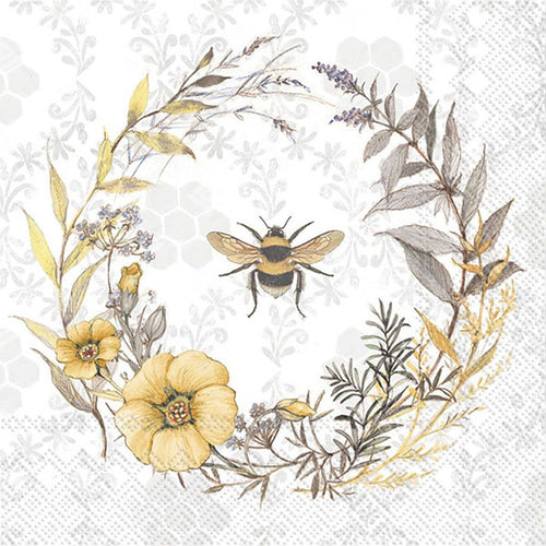 Paper Cocktail Napkins Pack of 20 Bee Wildflower Wreath