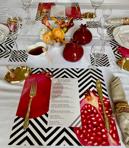POMEGRANATES WITH B/W STRIPES PAPER PLACEMAT
