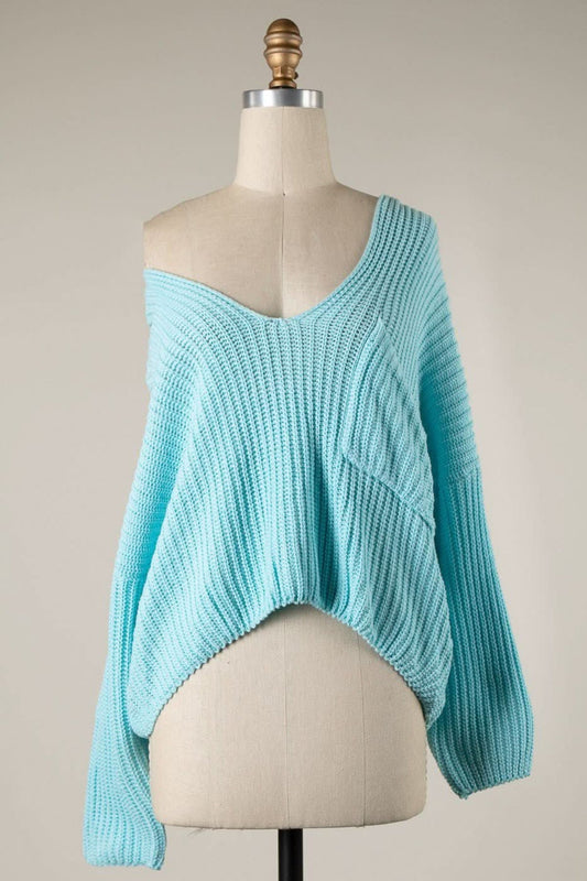 Brynn Aqua V-Neck Sweater
