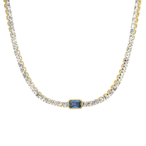 Tennis Necklace with Center Stone - Sapphire Blue