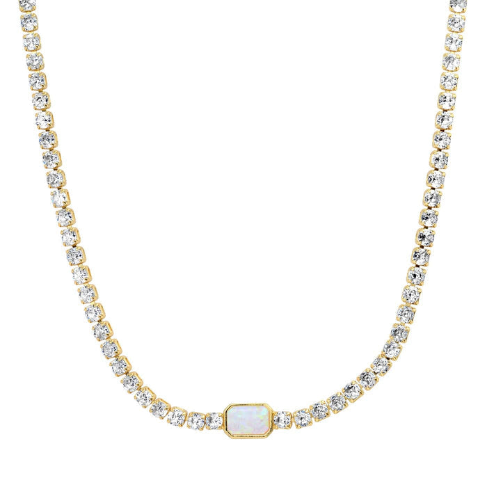 Tennis Necklace with Opal Center Stone