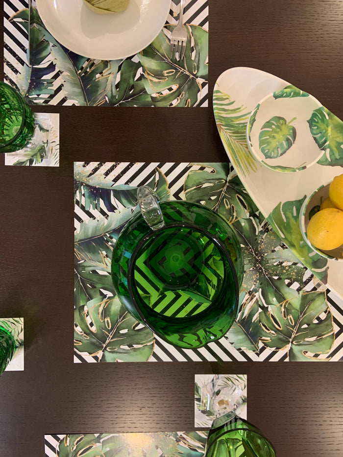 TROPICAL WITH BLACK STRIPES PAPER PLACEMAT