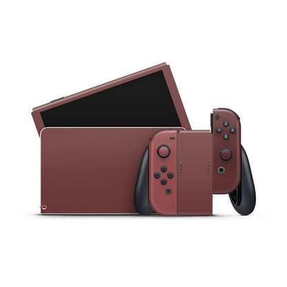 Close-up of Velvet Maroon Switch OLED skin showing deep burgundy texture