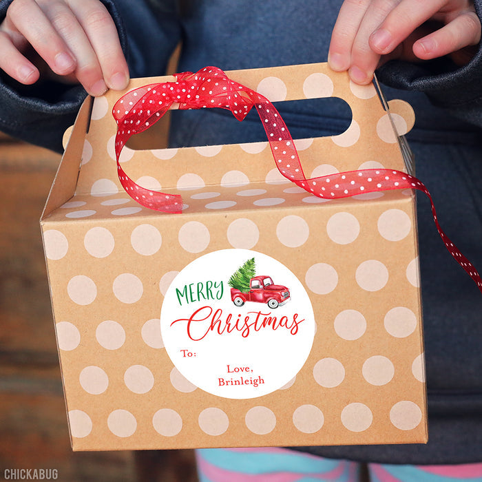 Vintage Red Truck Merry Christmas Gift Labels