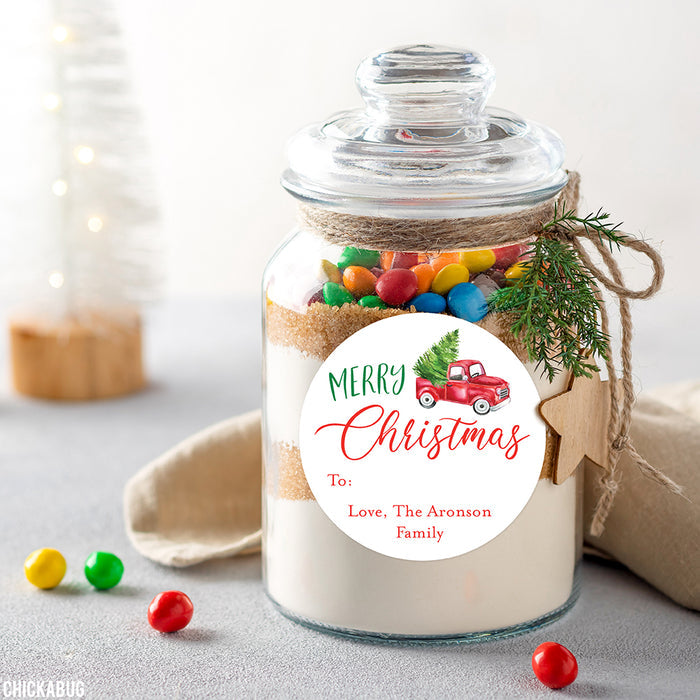 Vintage Red Truck Merry Christmas Gift Labels