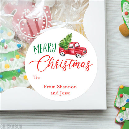 Vintage Red Truck Merry Christmas Gift Labels