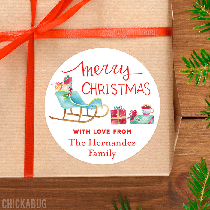 Watercolor Sleigh Christmas Gift Labels