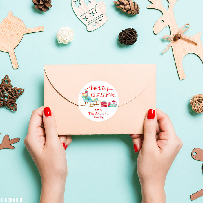 Watercolor Sleigh Christmas Gift Labels