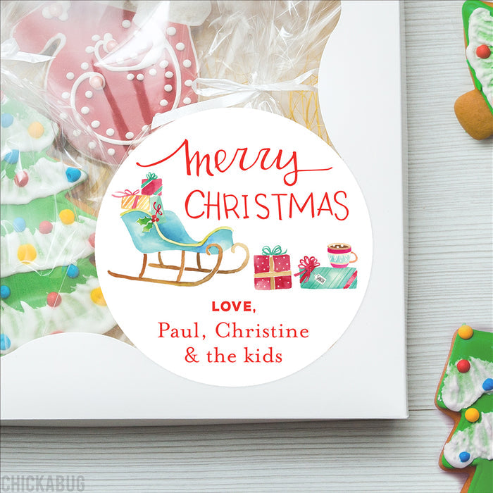 Watercolor Sleigh Christmas Gift Labels