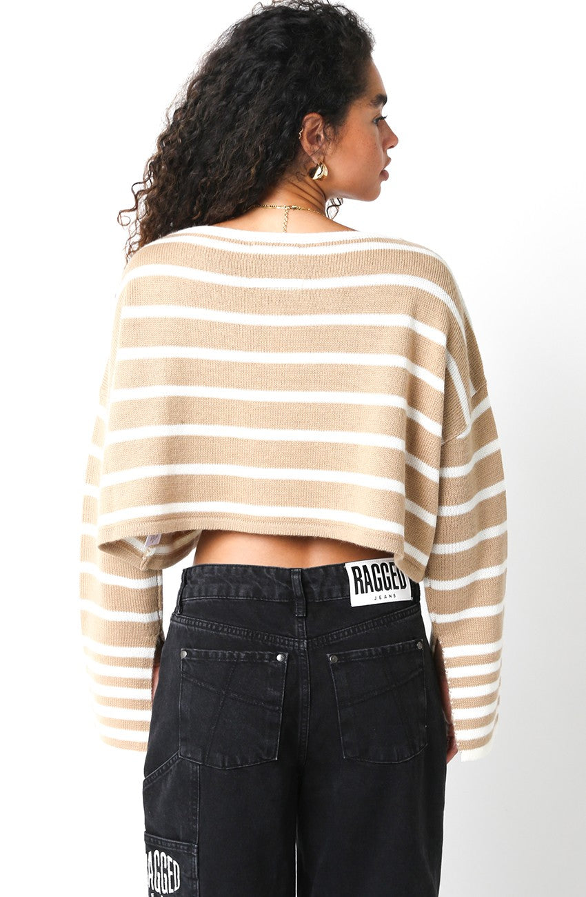 Carter Tan Striped Cropped Sweater