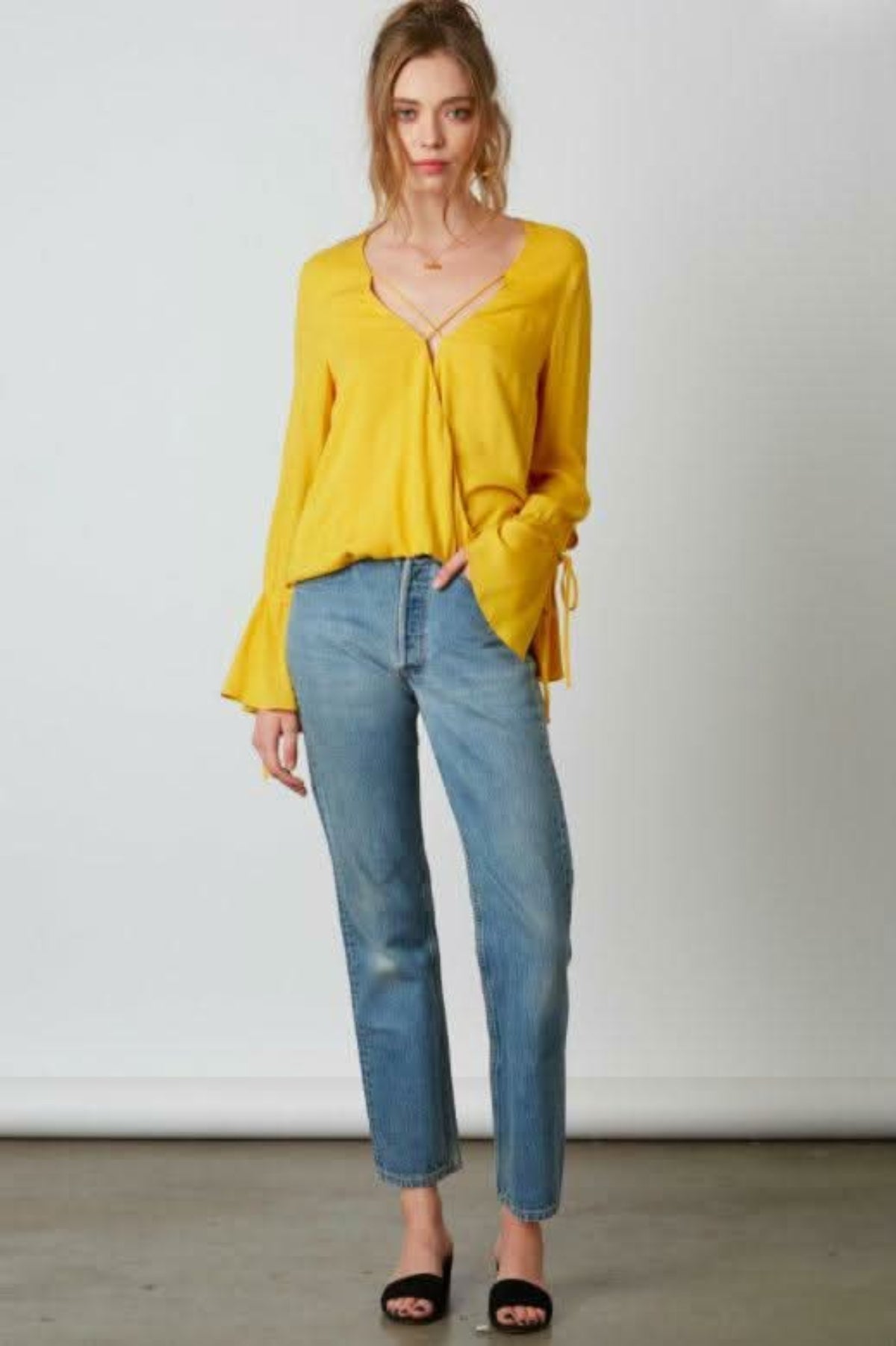 Canal Yellow Flounce Sleeve Top