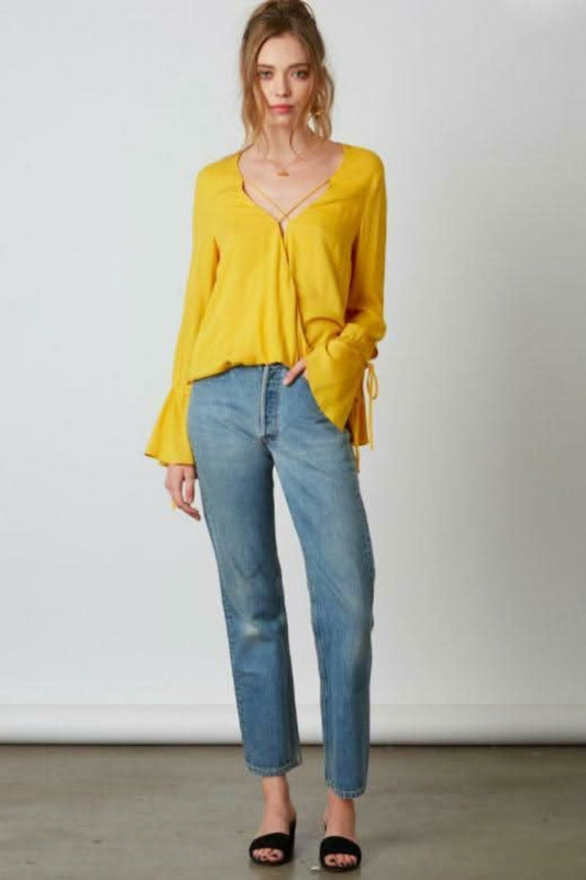Canal Yellow Flounce Sleeve Top