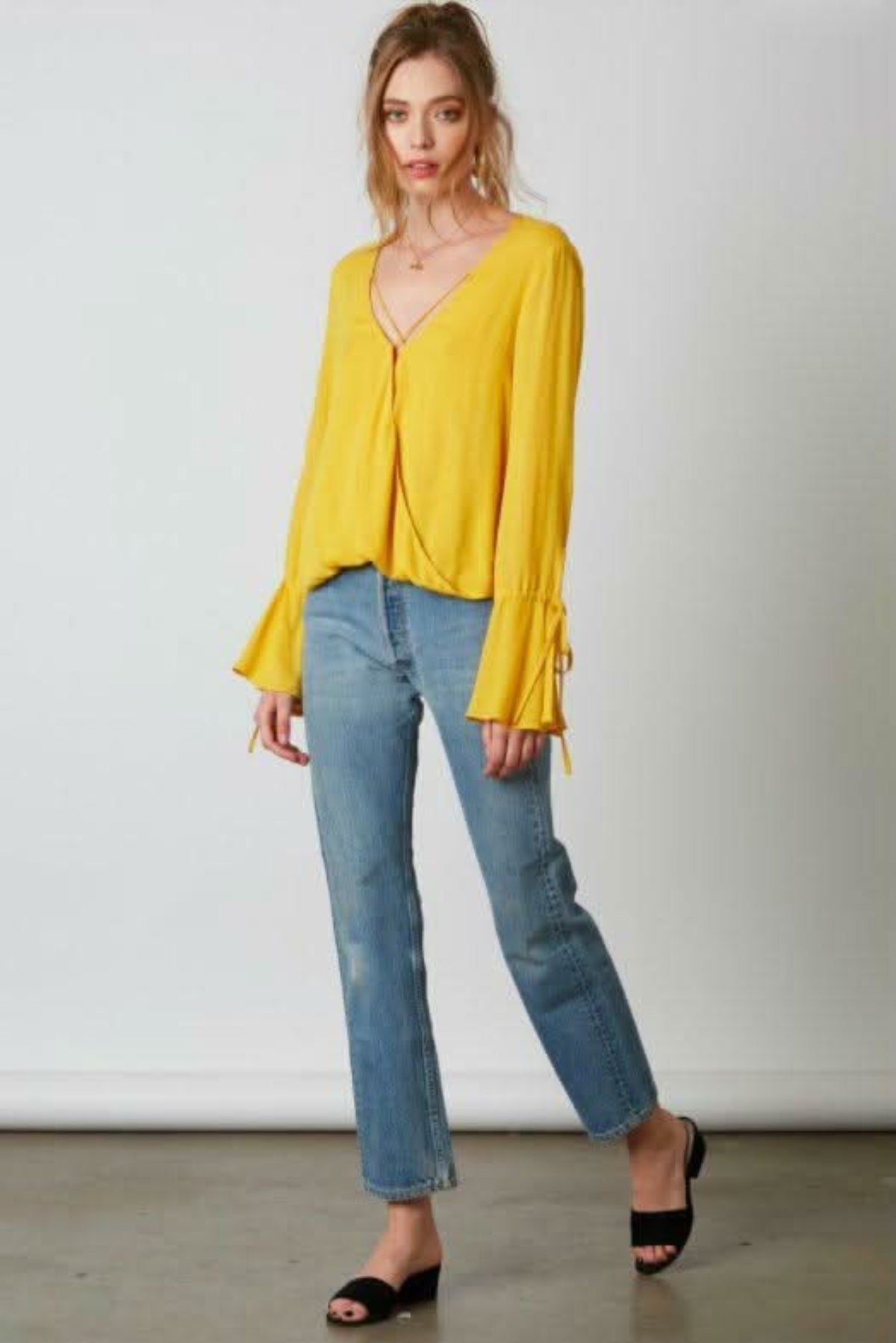 Canal Yellow Flounce Sleeve Top
